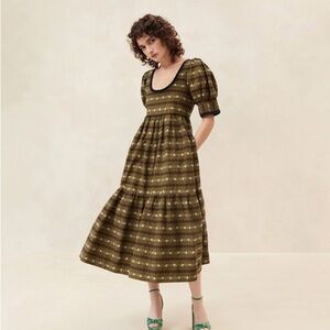 Loeffler Randall Gillian Brown and Black Floral Tiered Midi Sundress